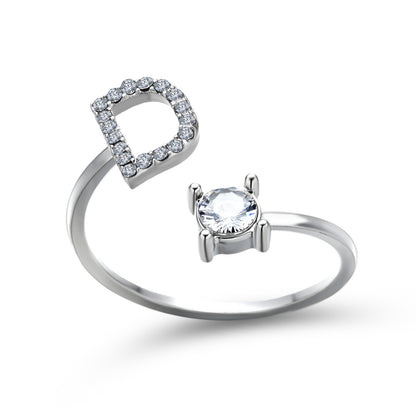 Anillo ajustable con letra inicial - plata