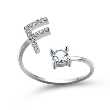 Anillo ajustable con letra inicial - plata