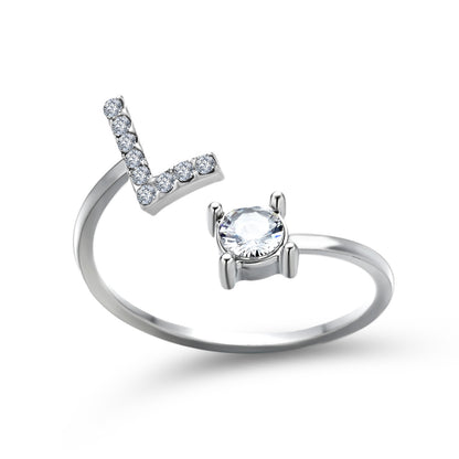 Anillo ajustable con letra inicial - plata