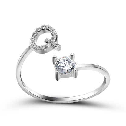 Anillo ajustable con letra inicial - plata