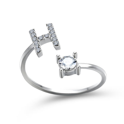 Anillo ajustable con letra inicial - plata