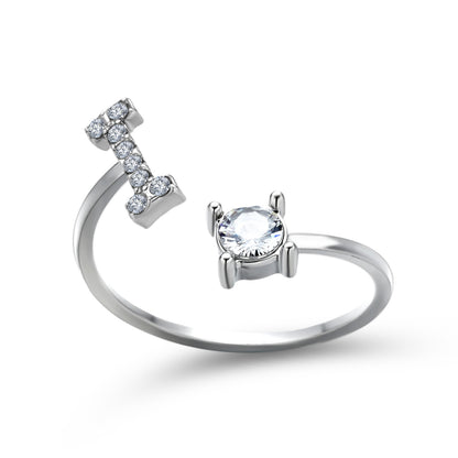 Anillo ajustable con letra inicial - plata
