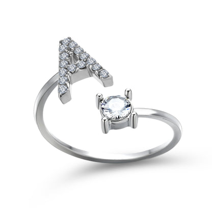 Anillo ajustable con letra inicial - plata