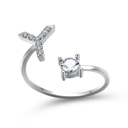 Anillo ajustable con letra inicial - plata