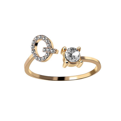 Anillo ajustable con letra inicial - oro
