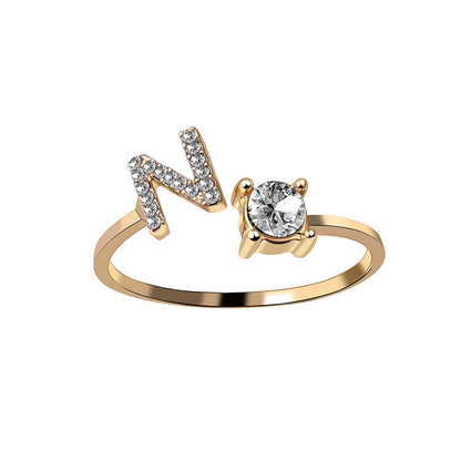 Anillo ajustable con letra inicial - oro