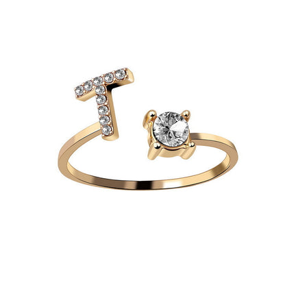 Anillo ajustable con letra inicial - oro