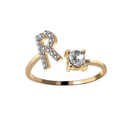 Anillo ajustable con letra inicial - oro