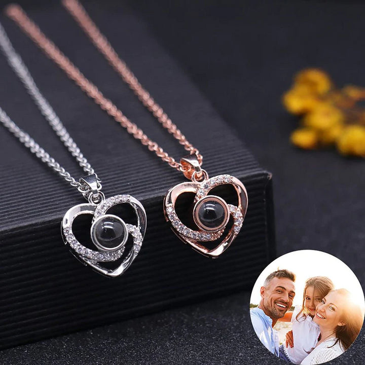 Personalized Multi-Diamond Heart Photo Projector Necklace