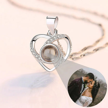 Personalized Multi-Diamond Heart Photo Projector Necklace
