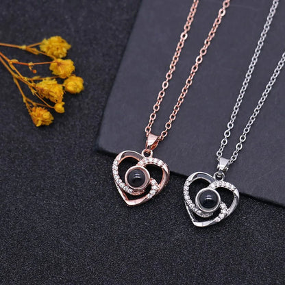 Personalized Multi-Diamond Heart Photo Projector Necklace