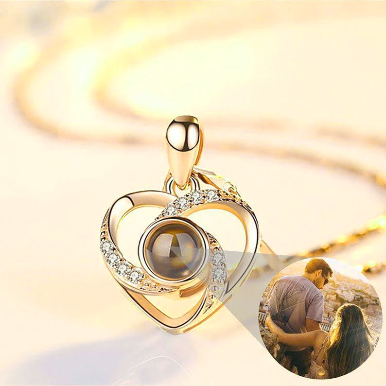 Personalized Multi-Diamond Heart Photo Projector Necklace